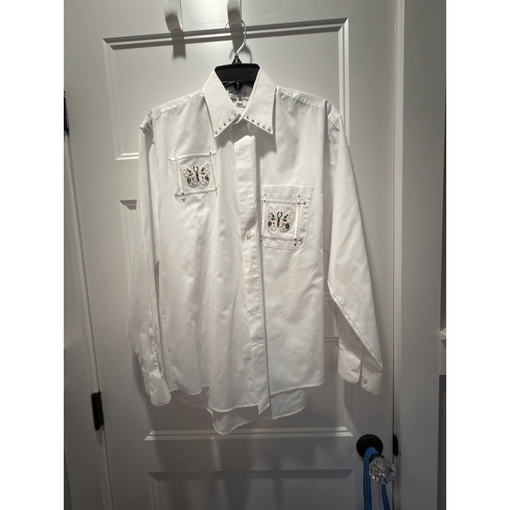 Collection By Shiny New York Vintage Butterfly Embroidered Western Blouse White